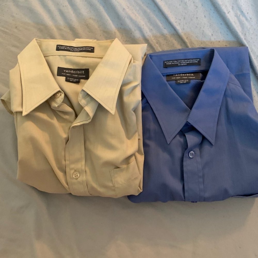 Gloria Vanderbilt men Button Up Shirt Cotton Blue/Tan Medium Size 15.5 34/35